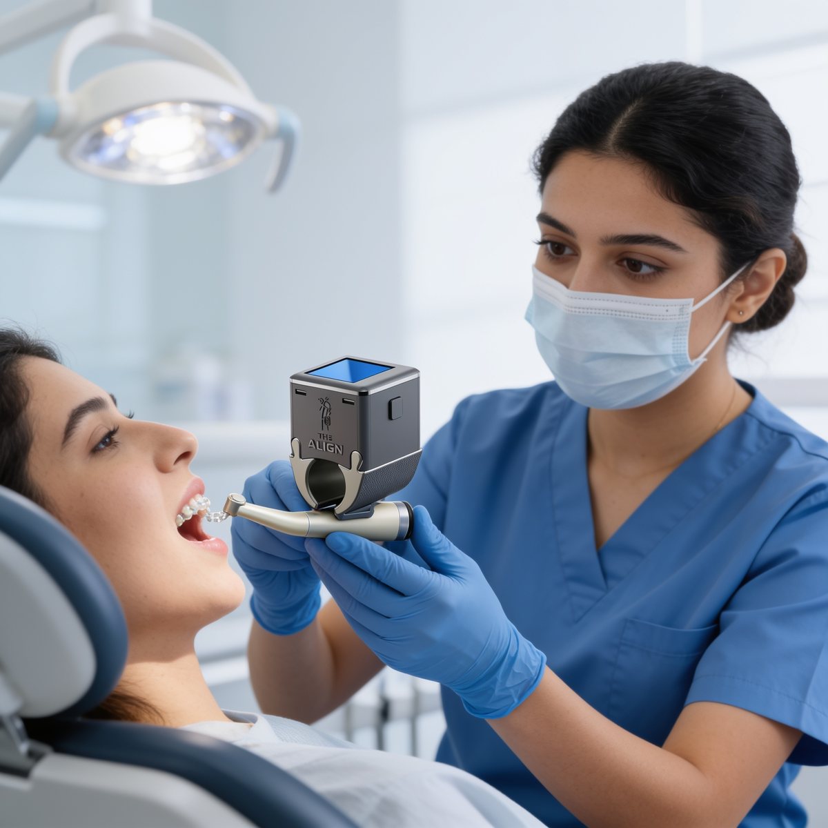 A dentist using The Align on a handpiece during treatment
